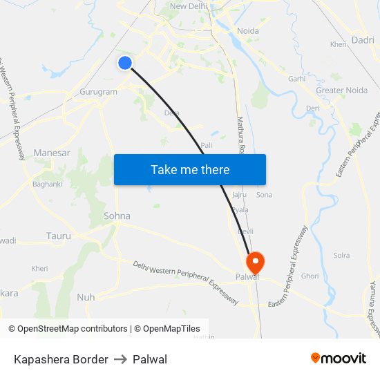 Kapashera Border to Palwal map