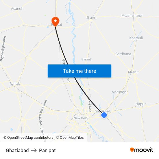 Ghaziabad to Panipat map