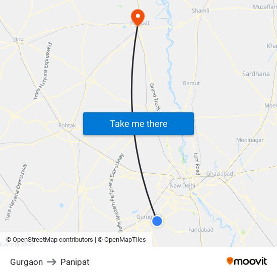 Gurgaon to Panipat map