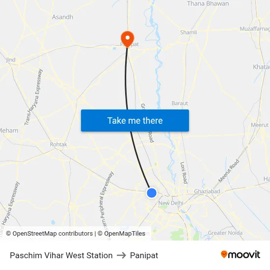 Paschim Vihar West Station to Panipat map