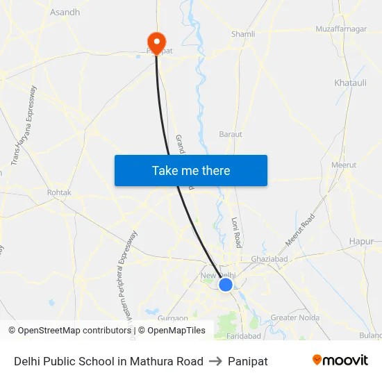 Delhi Public School in Mathura Road to Panipat map