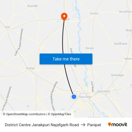 District Center (Janakpuri) to Panipat map