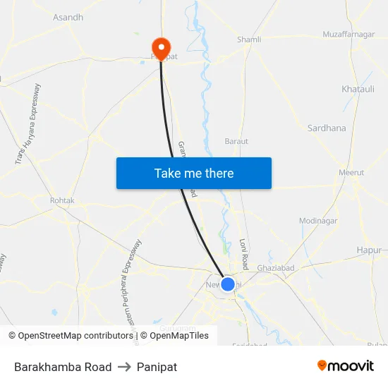 Barakhamba Road to Panipat map