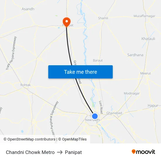 Chandni Chowk Metro to Panipat map