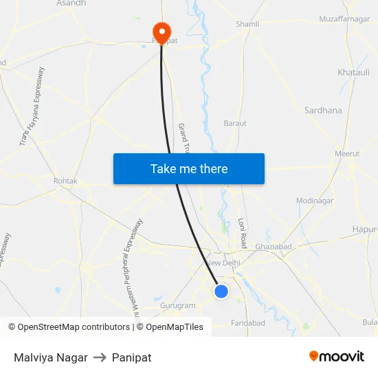 Malviya Nagar to Panipat map