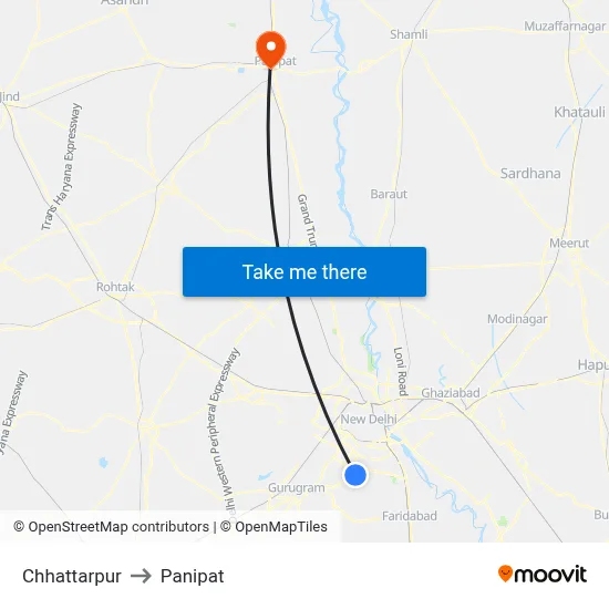 Chhattarpur to Panipat map
