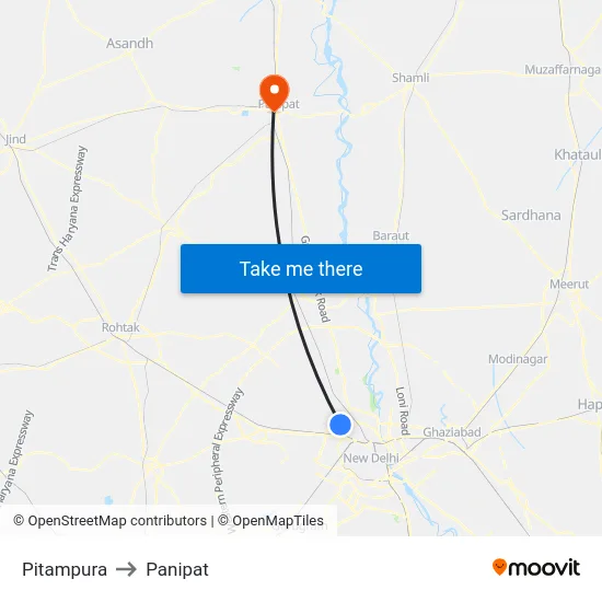 Pitampura to Panipat map