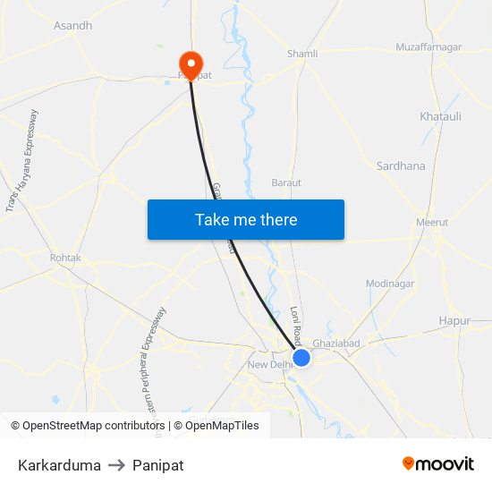 Karkarduma to Panipat map