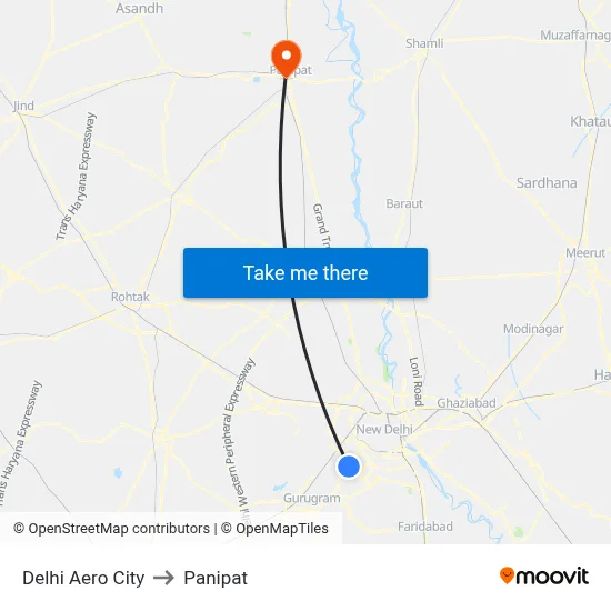 Delhi Aero City to Panipat map