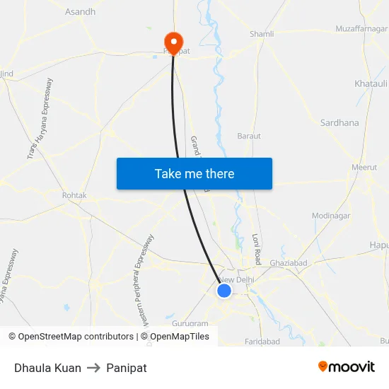 Dhaula Kuan to Panipat map