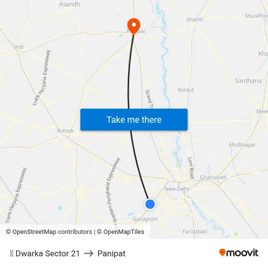 ✈ Dwarka Sector 21 to Panipat map