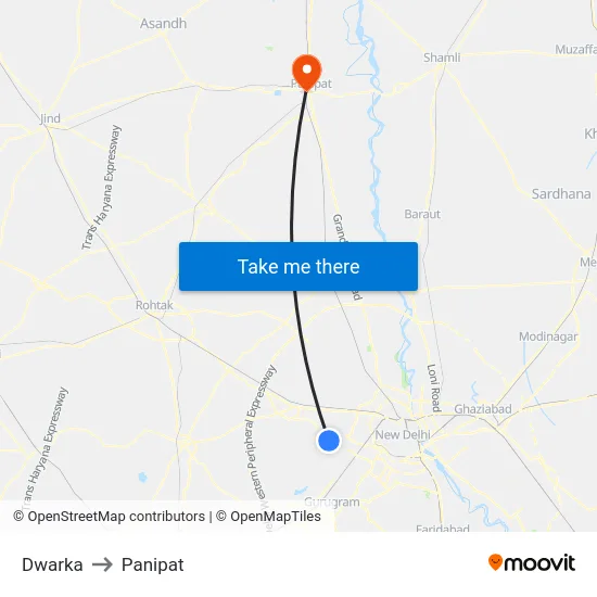 Dwarka to Panipat map