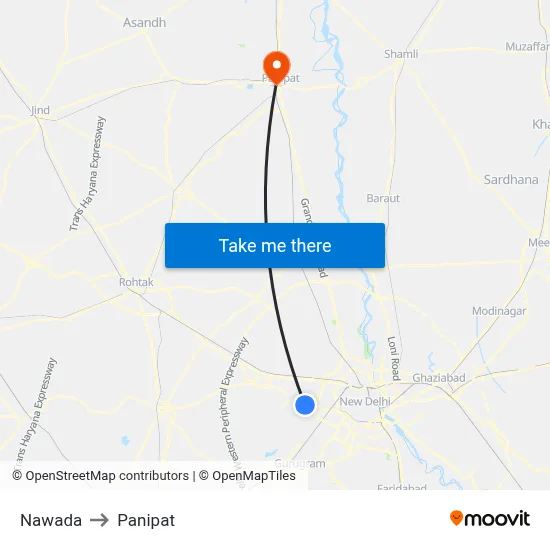 Nawada to Panipat map