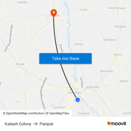 Kailash Colony to Panipat map