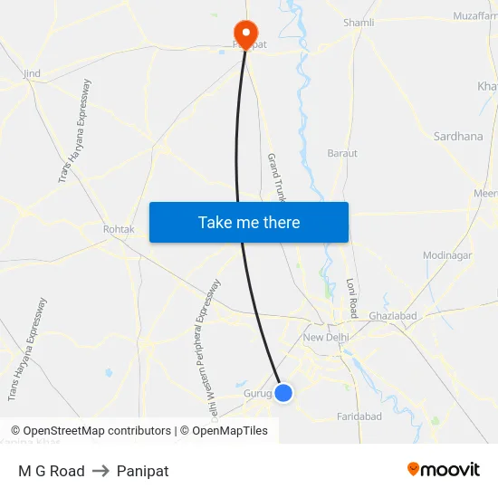 M G Road to Panipat map