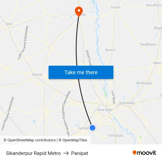Sikanderpur Rapid Metro to Panipat map