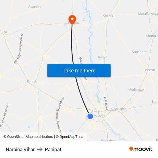 Naraina Vihar to Panipat map