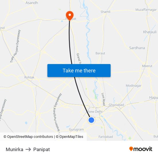 Munirka to Panipat map