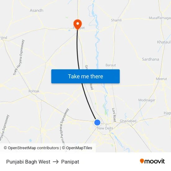 Punjabi Bagh West to Panipat map
