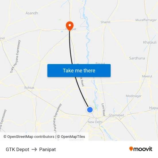 GTK Depot to Panipat map