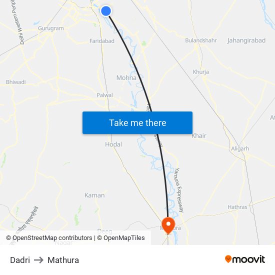 Dadri to Mathura map