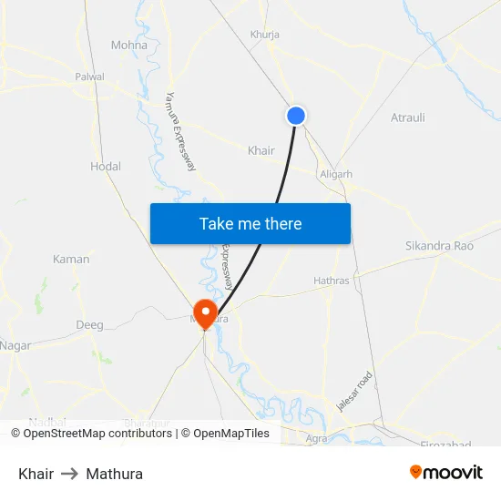 Khair to Mathura map