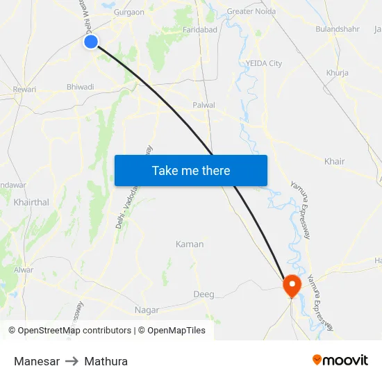 Manesar to Mathura map