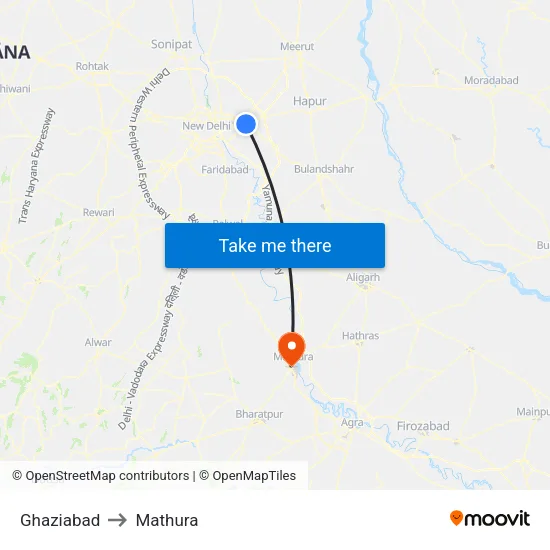 Ghaziabad to Mathura map