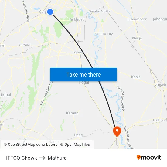 IFFCO Chowk to Mathura map