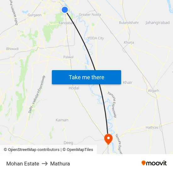 Mohan Estate to Mathura map