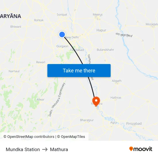 Mundka Station to Mathura map