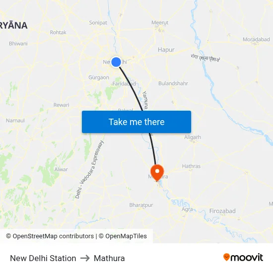 New Delhi Station to Mathura map
