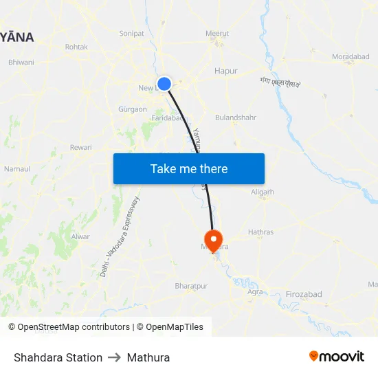 Shahdara Station to Mathura map