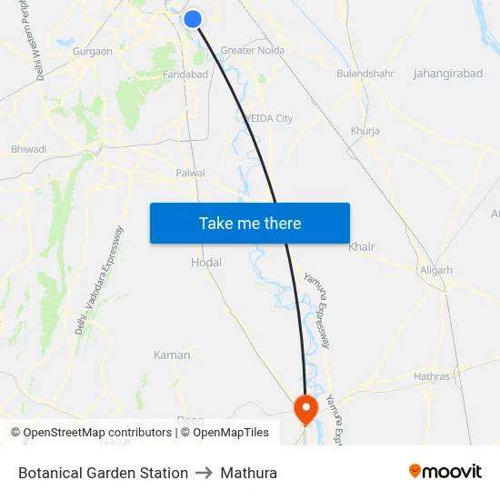 Botanical Garden Station to Mathura map