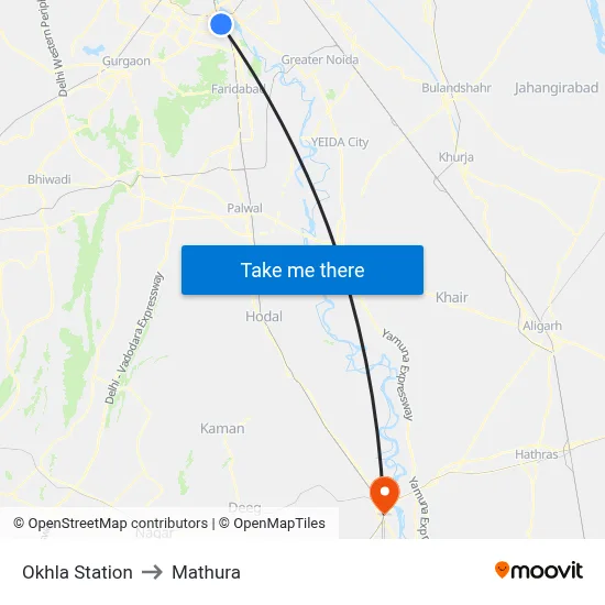 Okhla Station to Mathura map