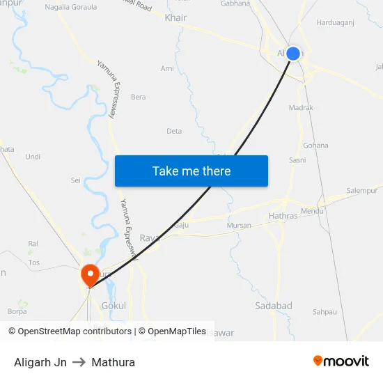 Aligarh Jn to Mathura map