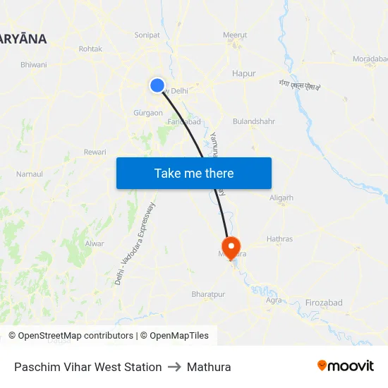 Paschim Vihar West Station to Mathura map