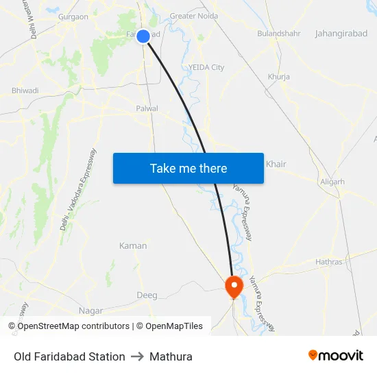 Old Faridabad Station to Mathura map