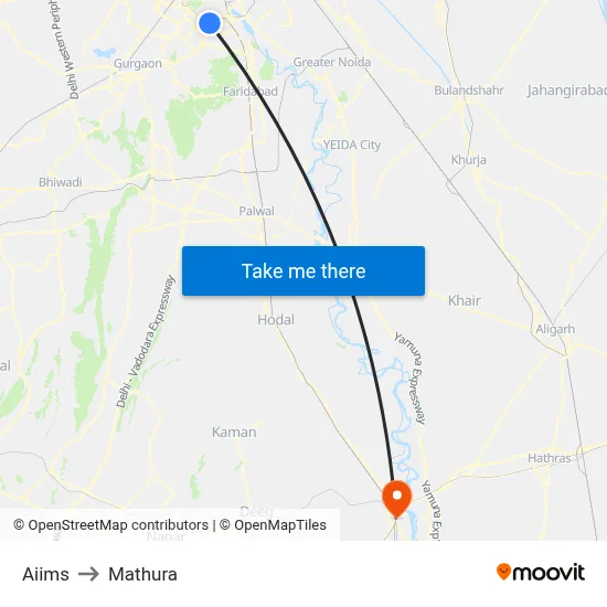Aiims to Mathura map
