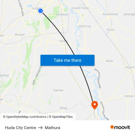 Huda City Centre to Mathura map