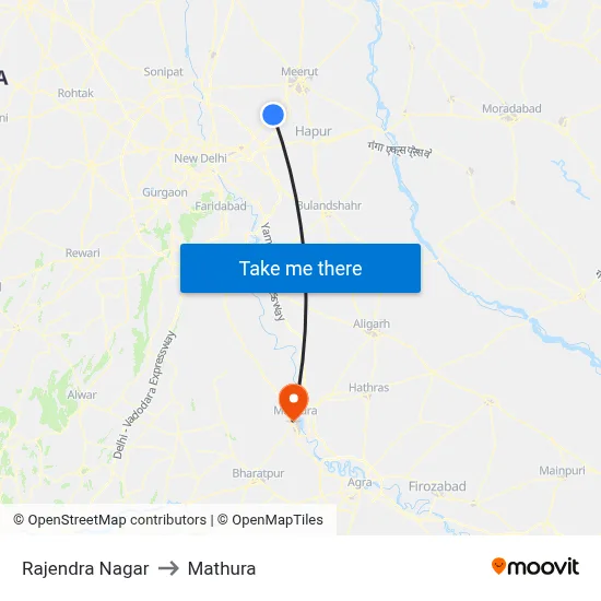 Rajendra Nagar to Mathura map