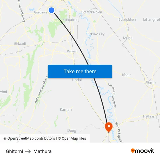 Ghitorni to Mathura map