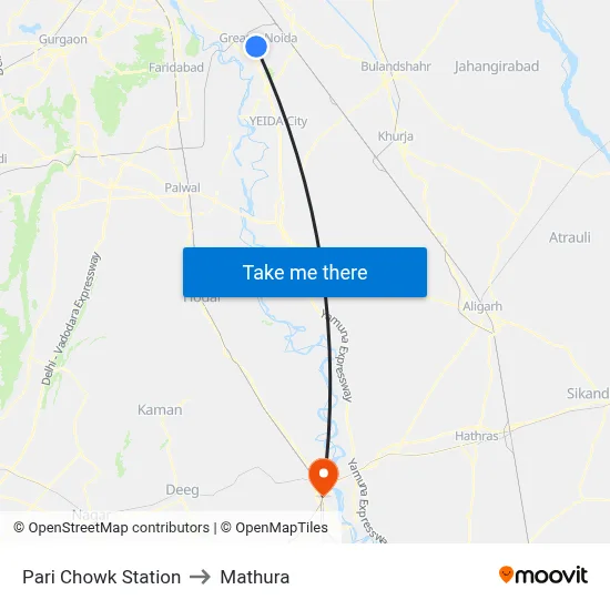 Pari Chowk Station to Mathura map