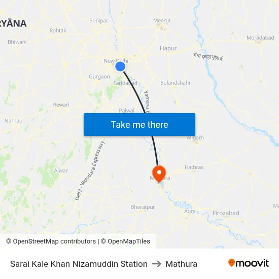Sarai Kale Khan Nizamuddin Station to Mathura map