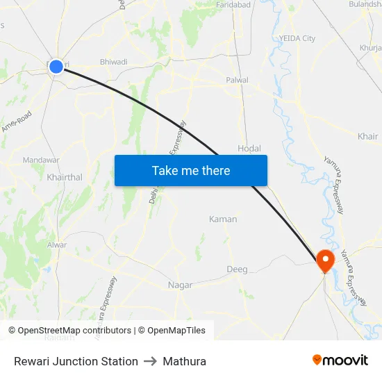 Rewari Junction Station to Mathura map