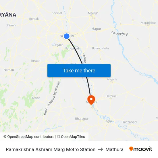 Ramakrishna Ashram Marg Metro Station to Mathura map