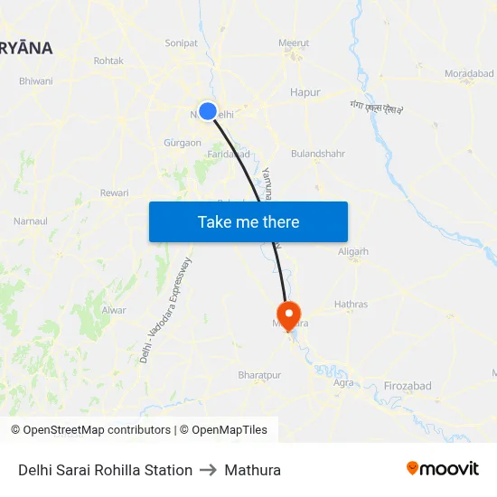 Delhi Sarai Rohilla Station to Mathura map