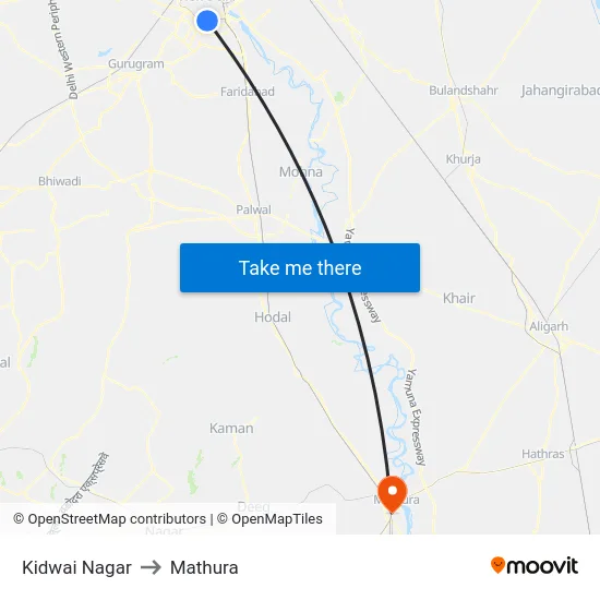 Kidwai Nagar to Mathura map