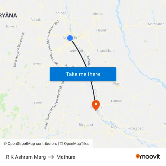 R K Ashram Marg to Mathura map