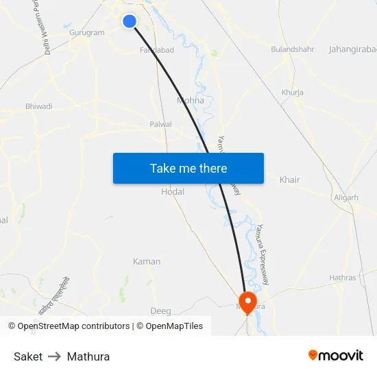 Saket to Mathura map